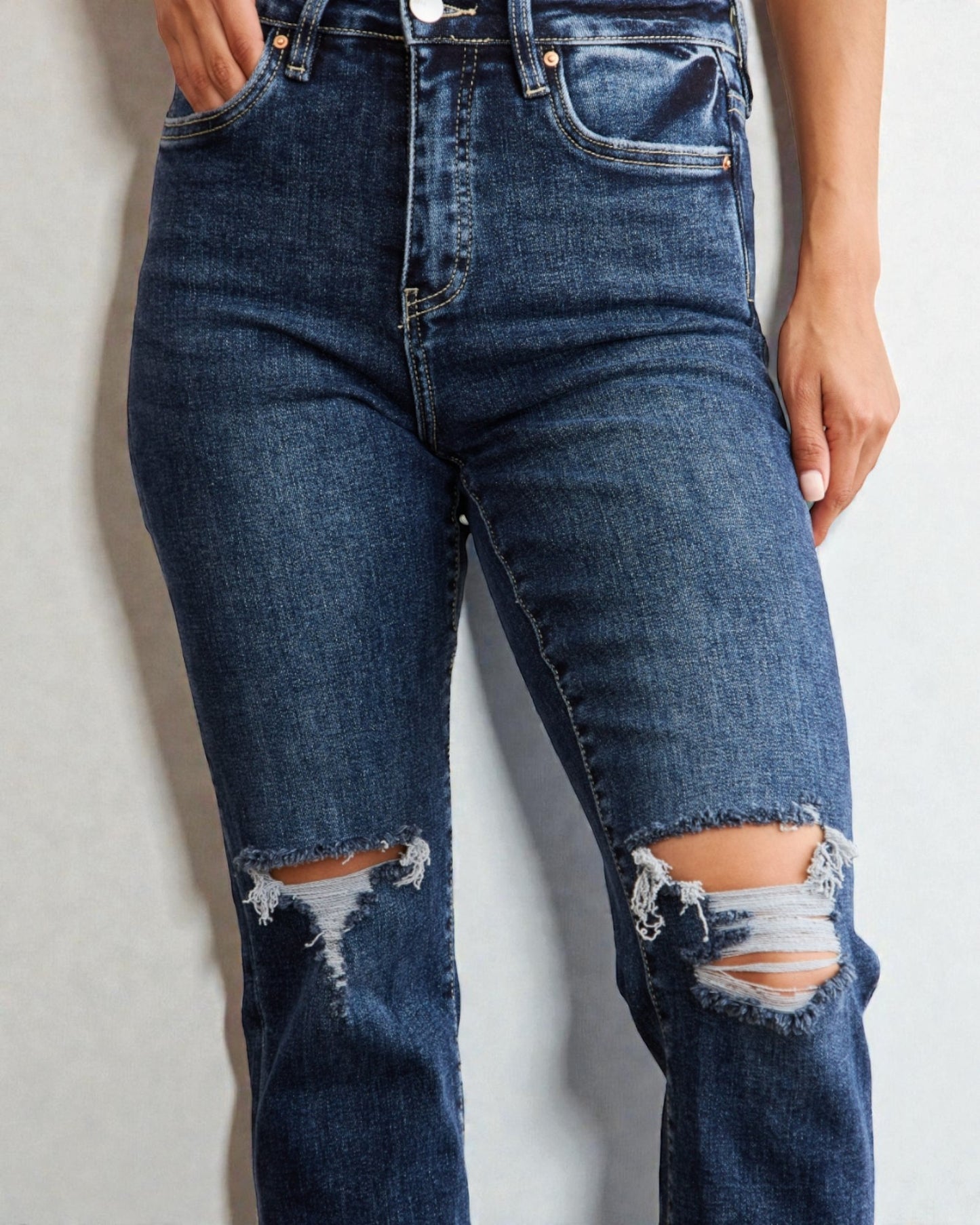 Dark Wash Distressed Straight Jeans