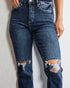Dark Wash Distressed Straight Jeans