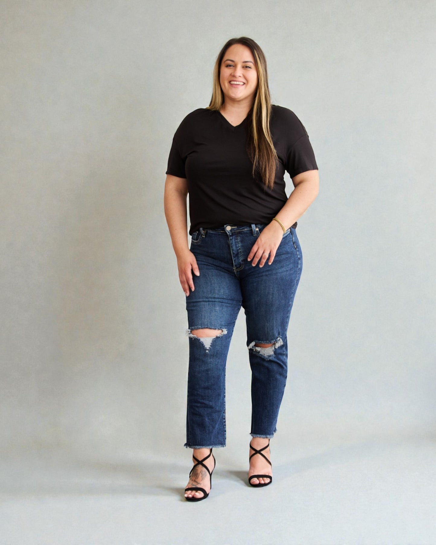 Dark Wash Distressed Straight Jeans