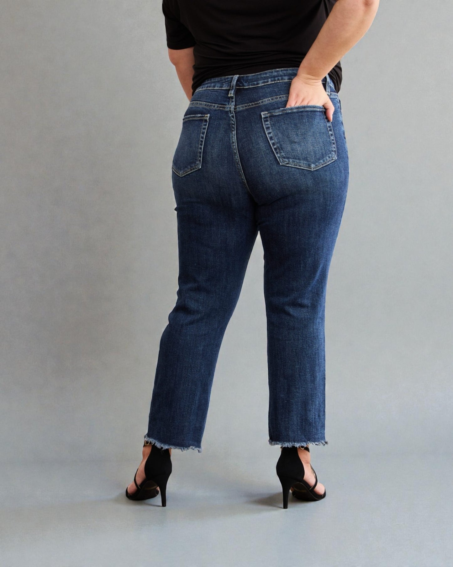 Dark Wash Distressed Straight Jeans