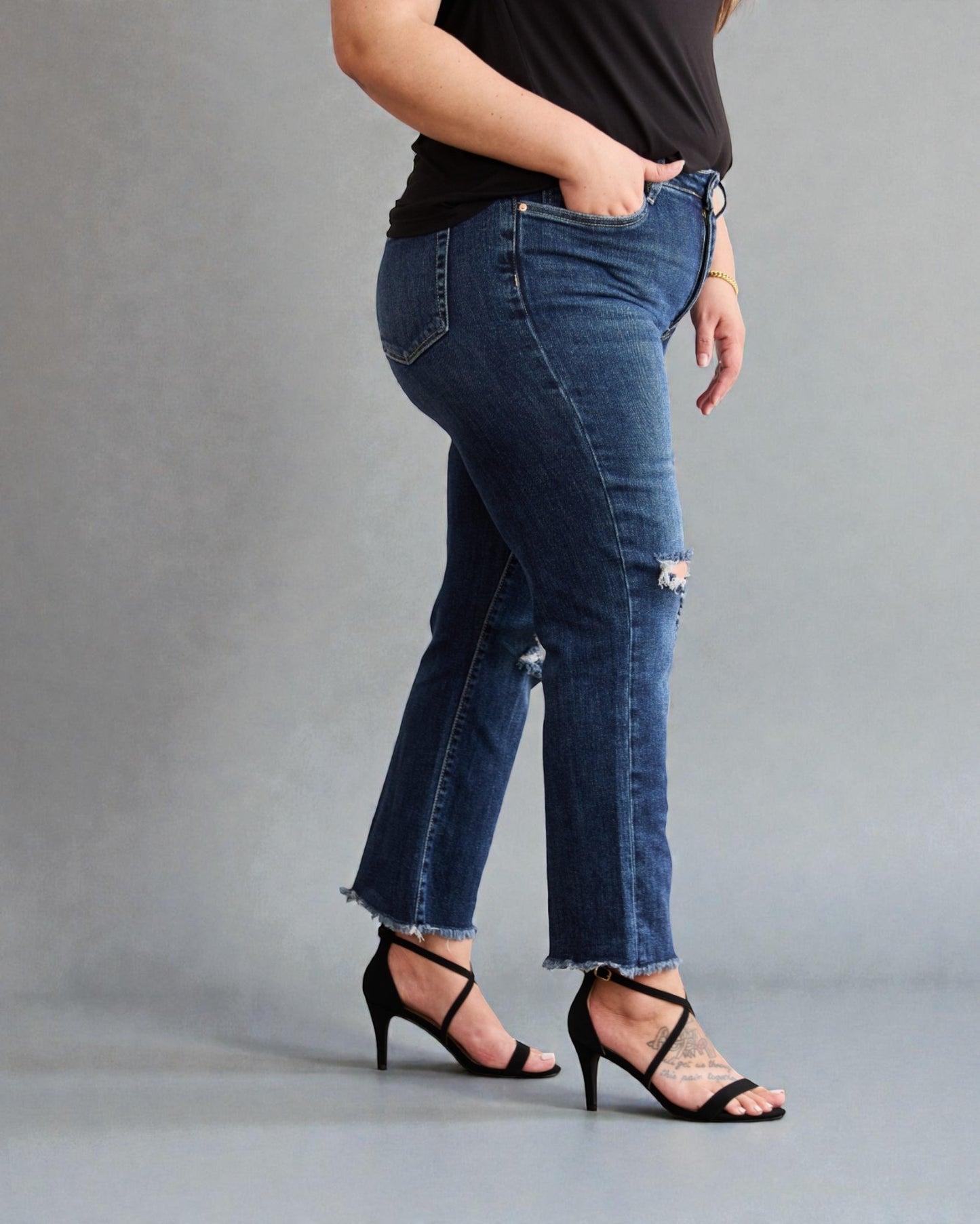 Dark Wash Distressed Straight Jeans