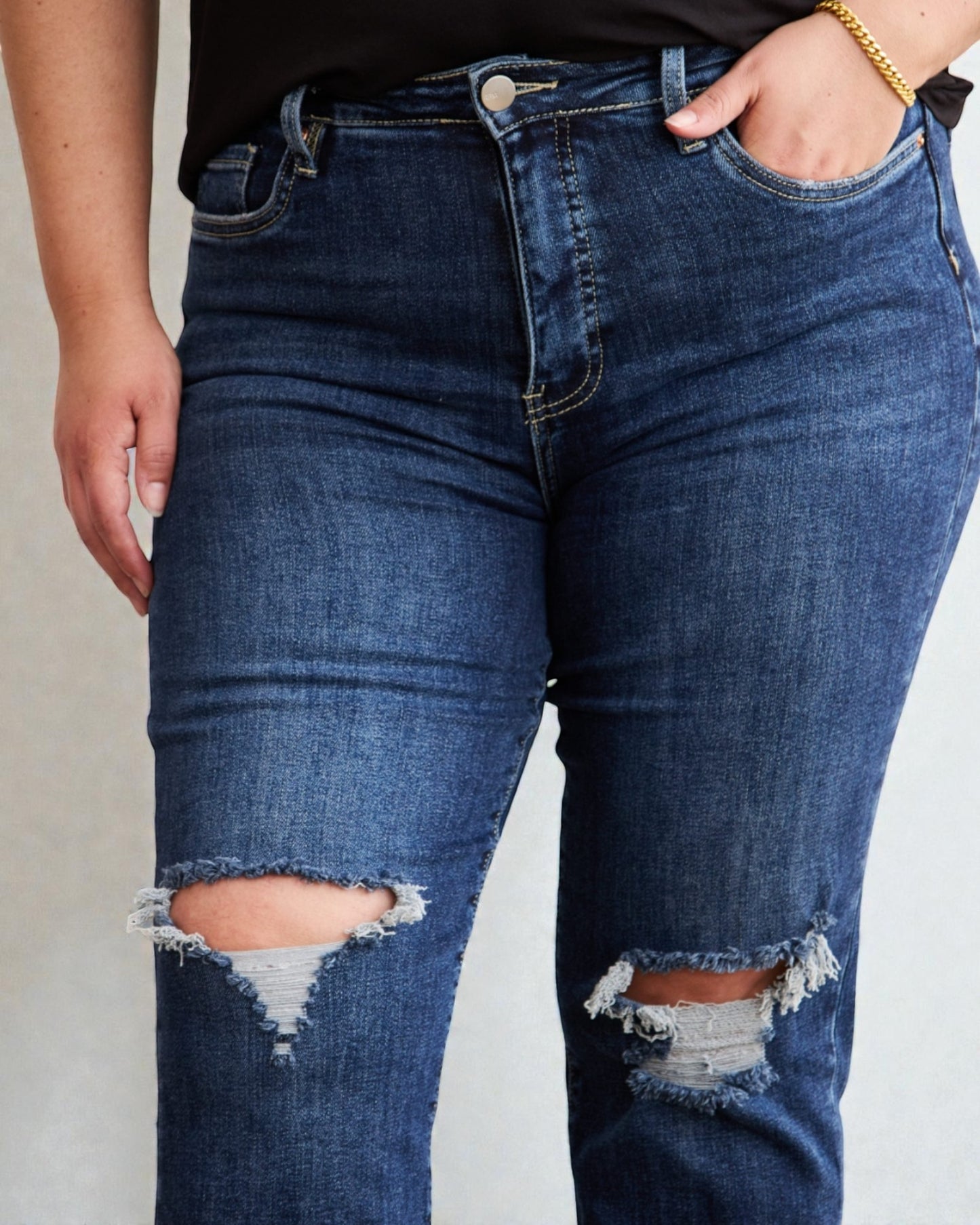 Dark Wash Distressed Straight Jeans