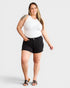Short en jean taille haute gainant en noir