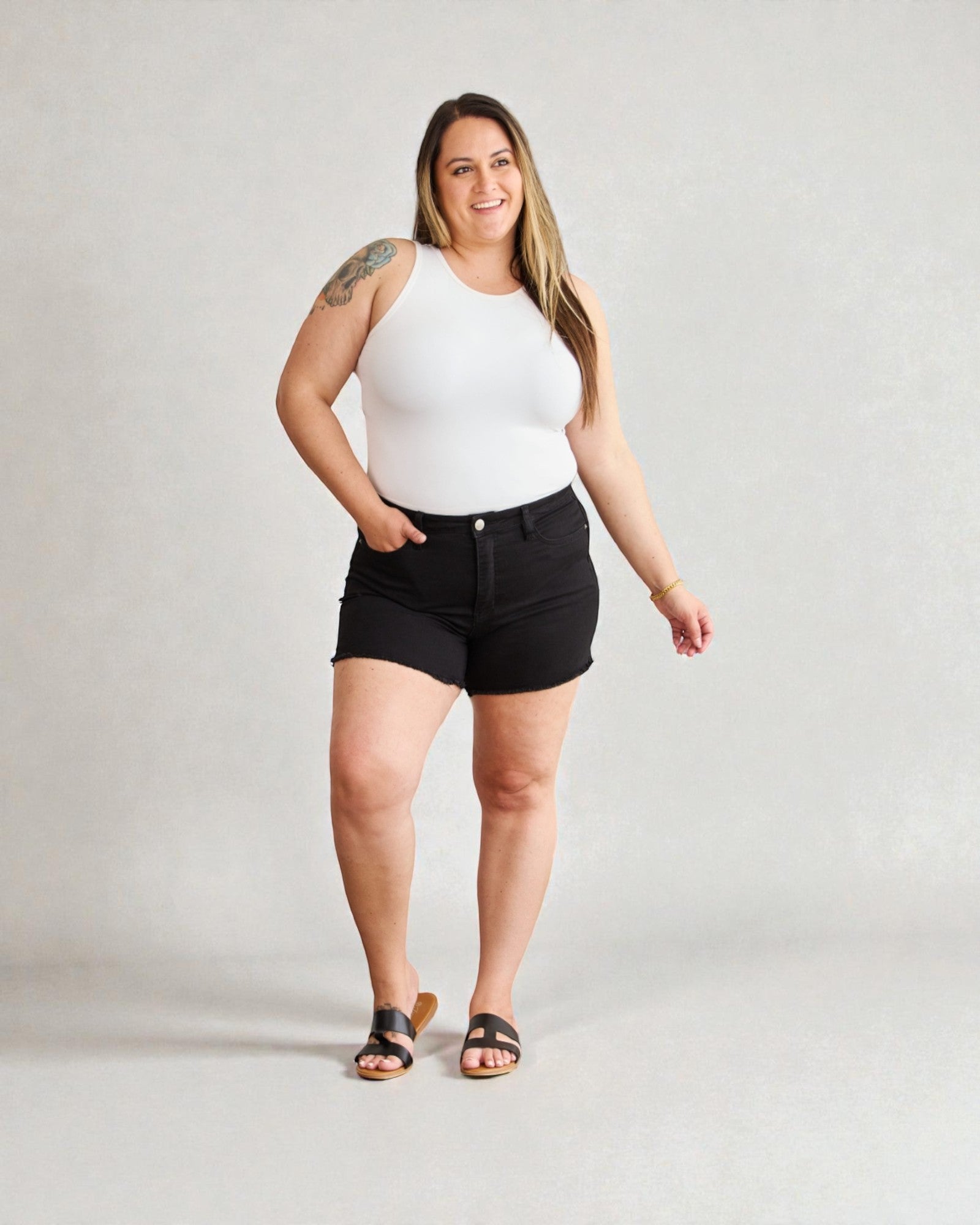 Black High Rise Denim Shorts