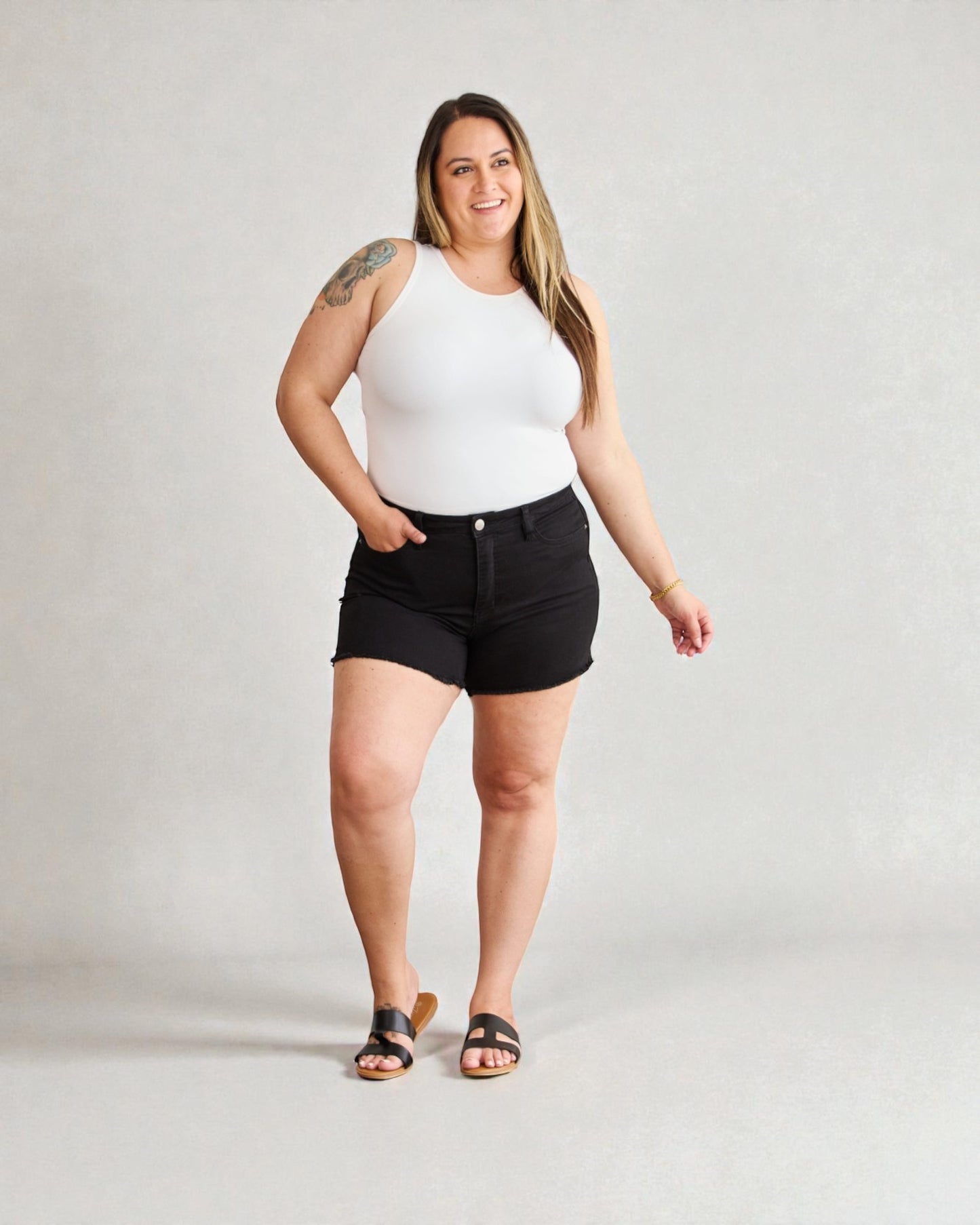 Black High Rise Denim Shorts