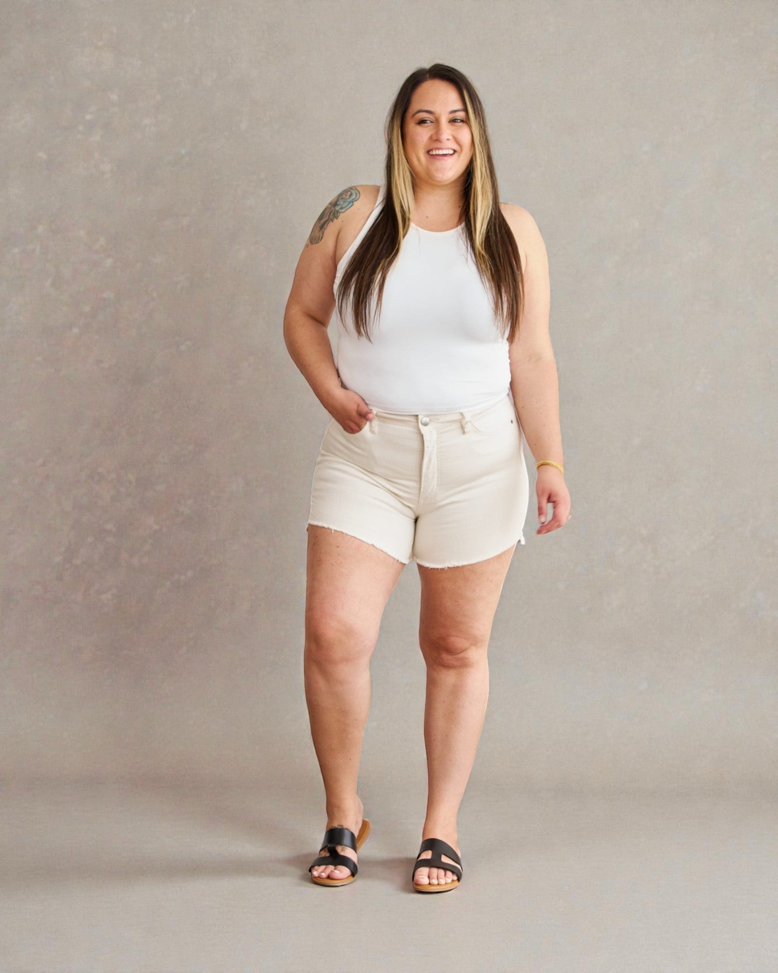 Ivory High Rise Denim Shorts