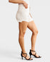 Short en jean taille haute gainant le ventre en blanc cassé