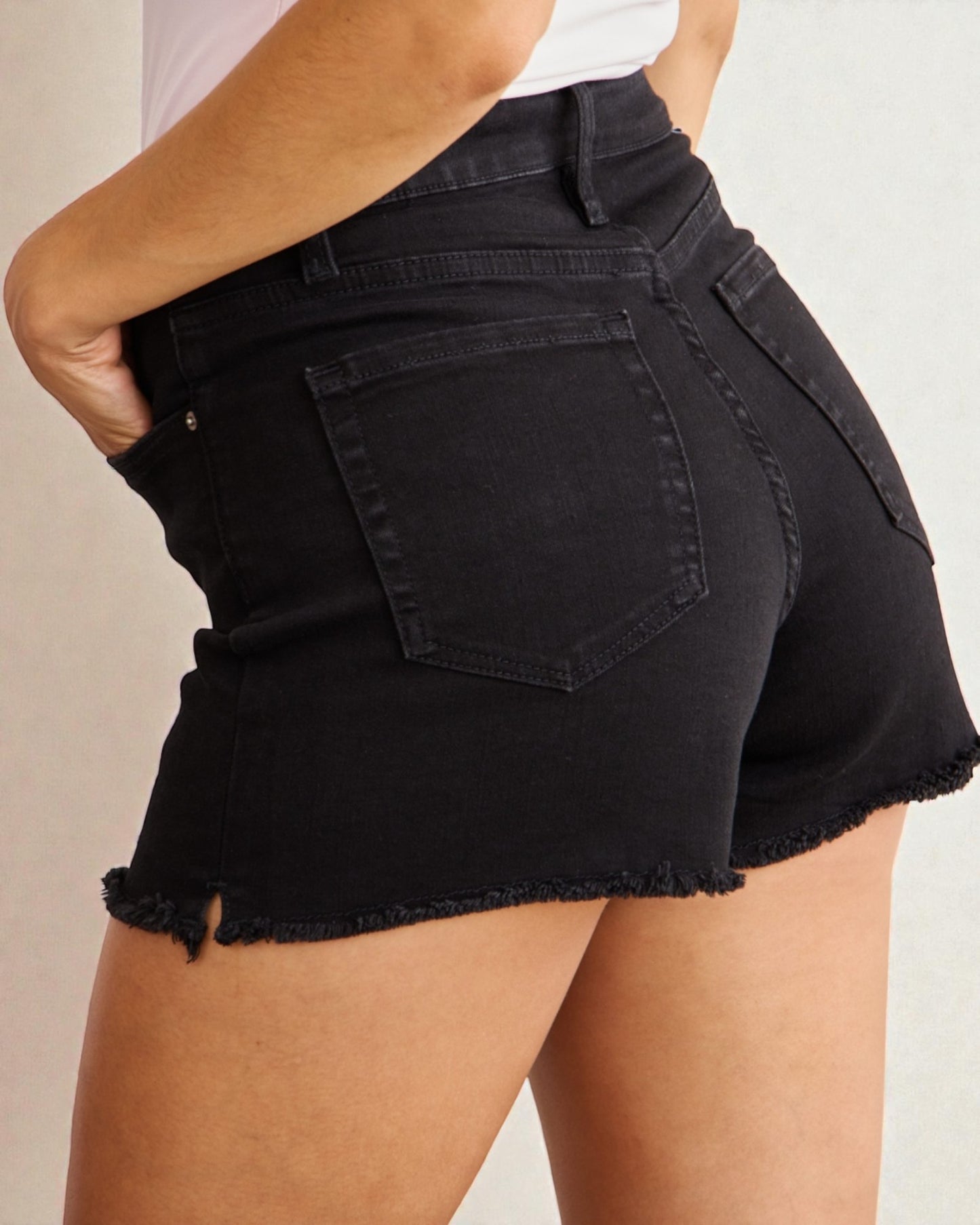 Black High Rise Denim Shorts