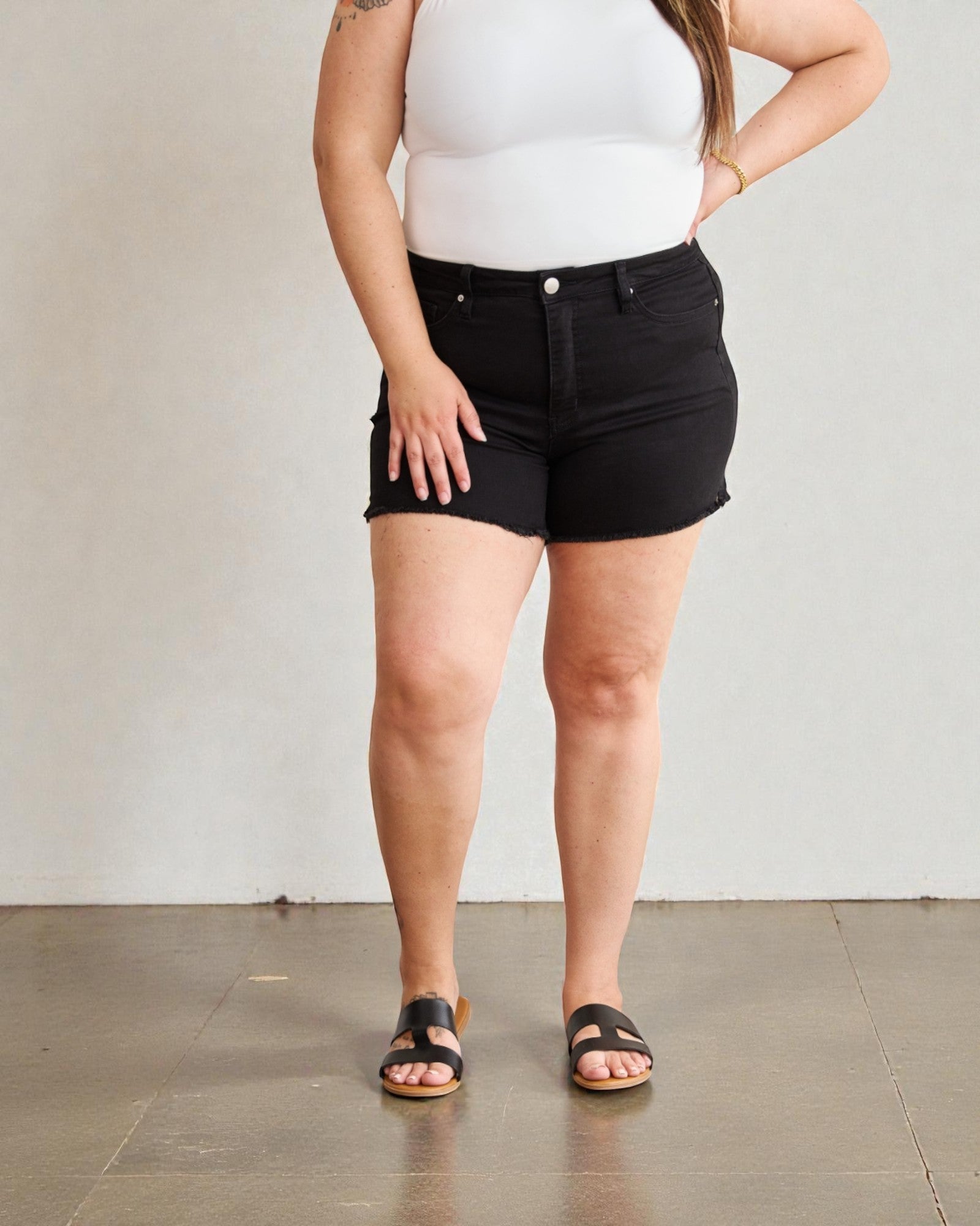Black High Rise Denim Shorts