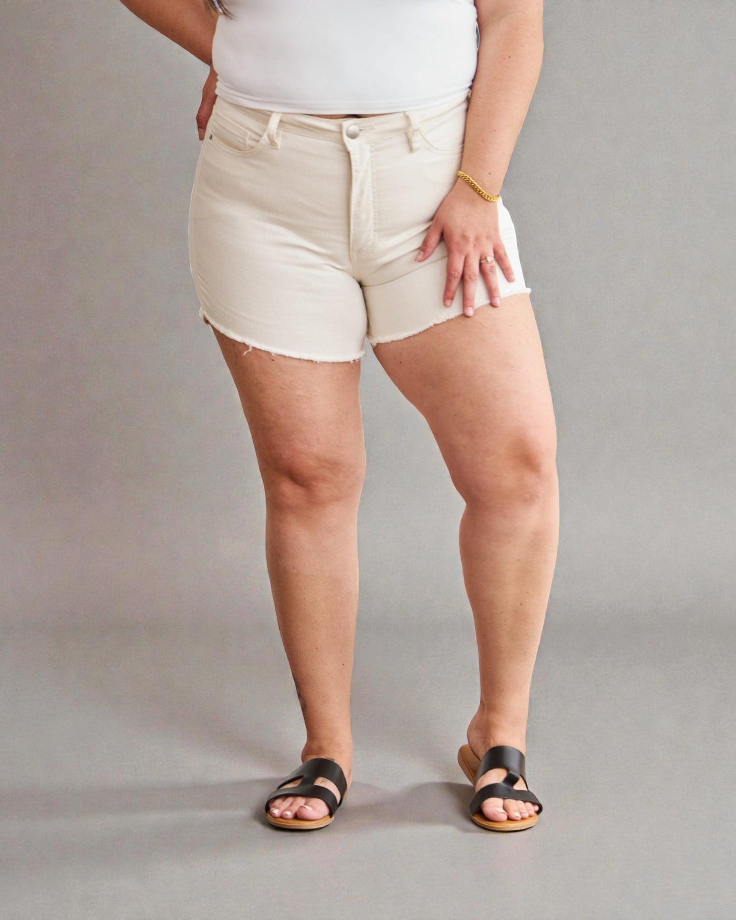 Ivory High Rise Denim Shorts
