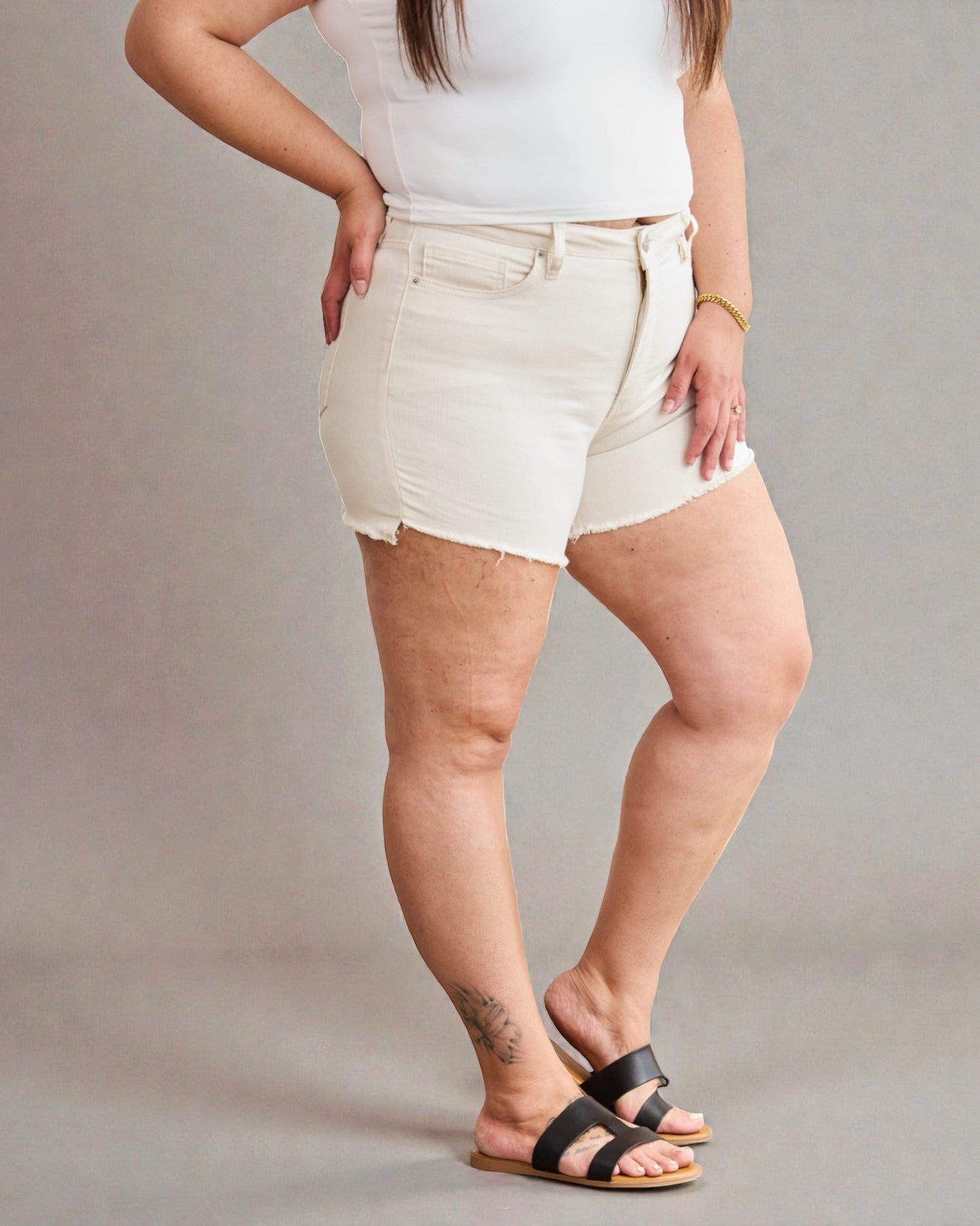 Ivory High Rise Denim Shorts