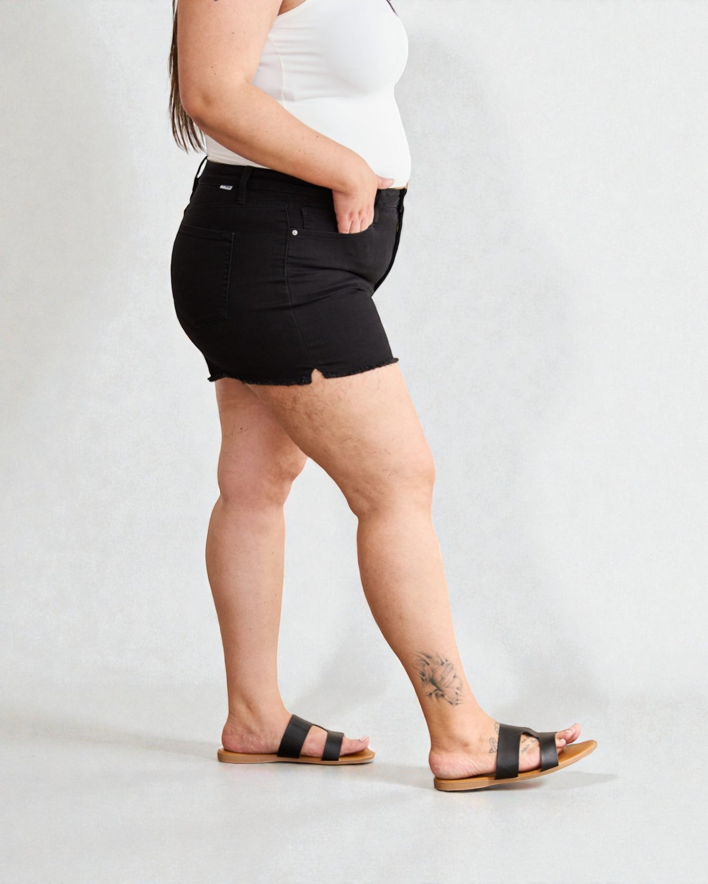 Black High Rise Denim Shorts