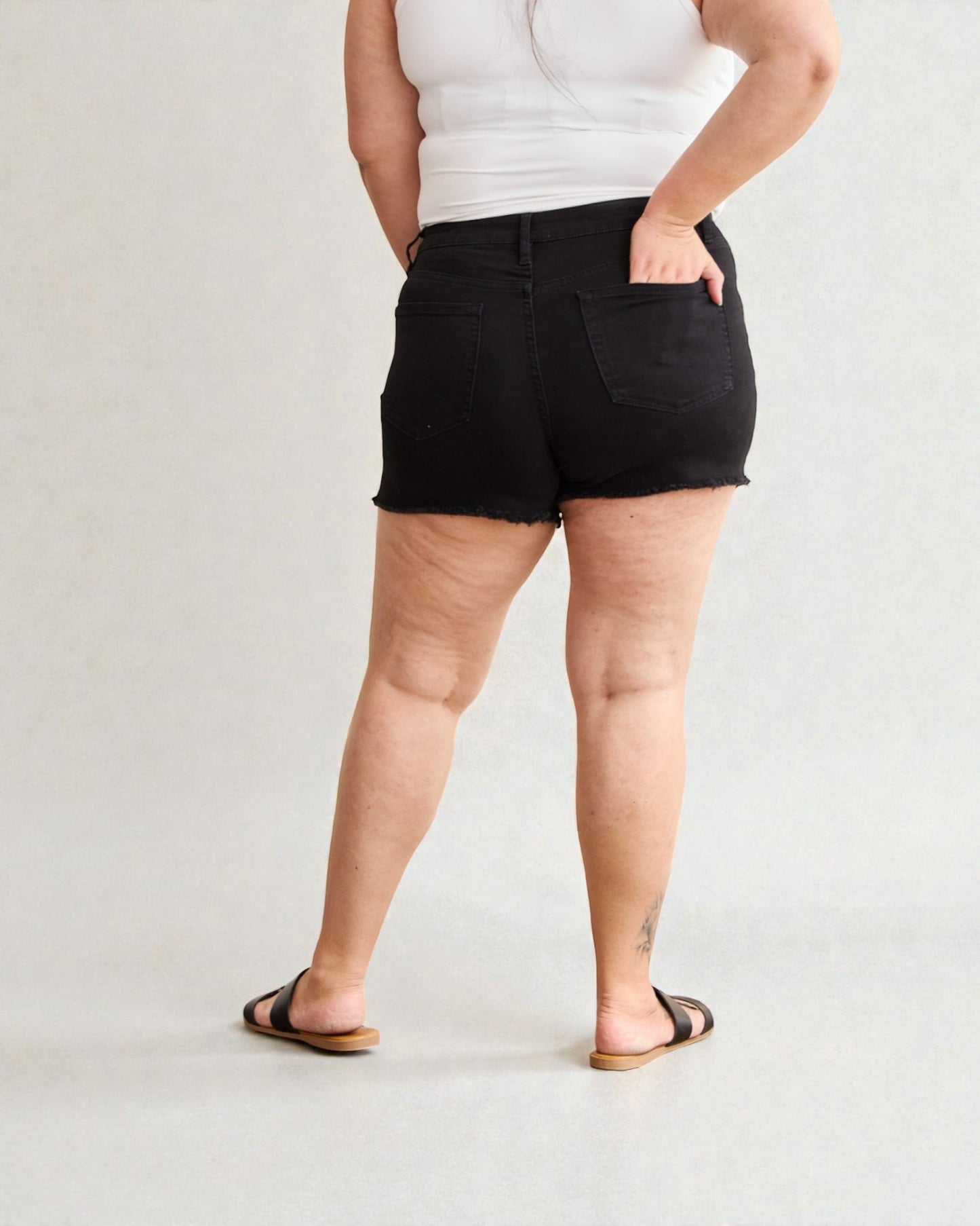 Black High Rise Denim Shorts