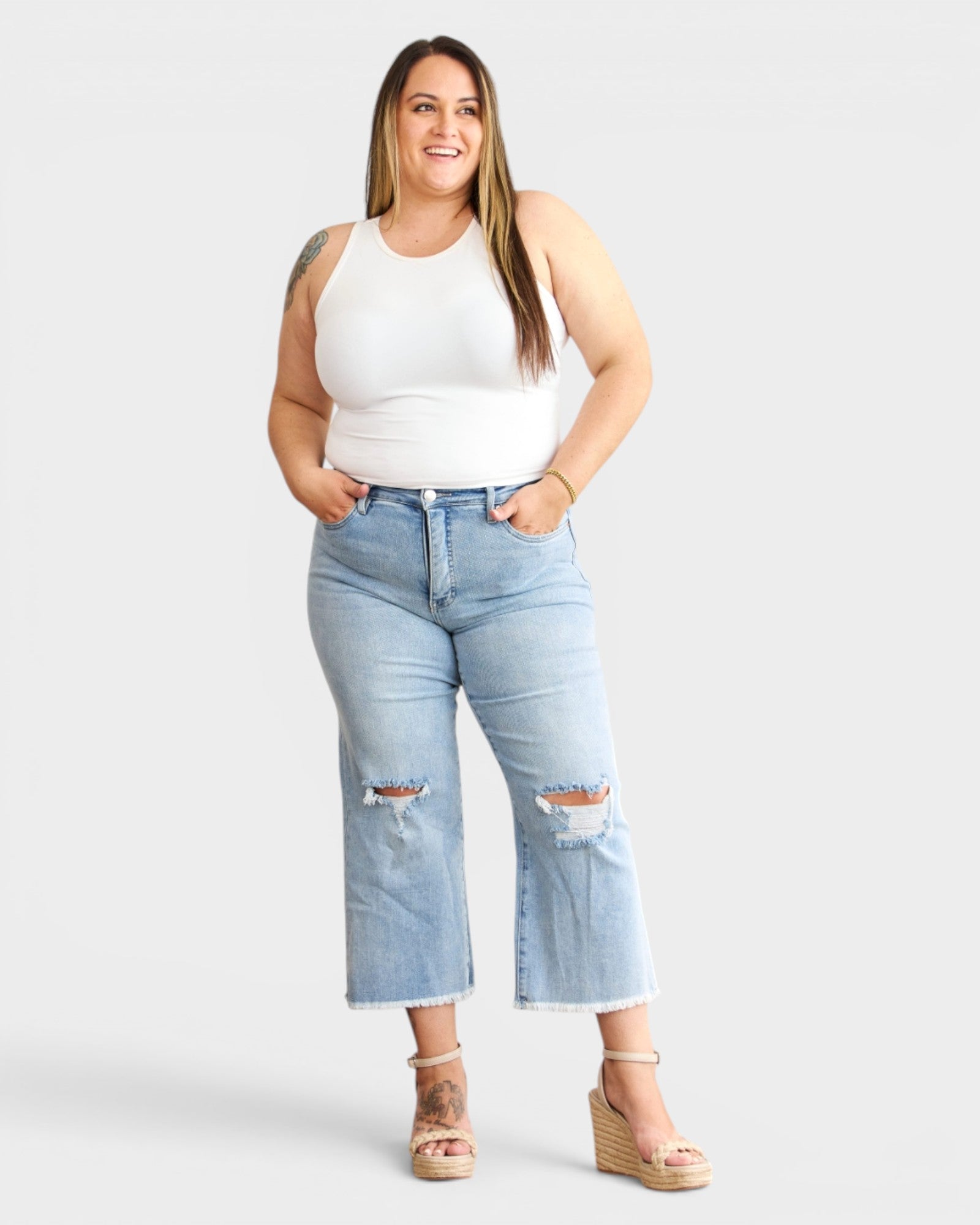 Light Wash High Rise Tummy Control Crop Jeans