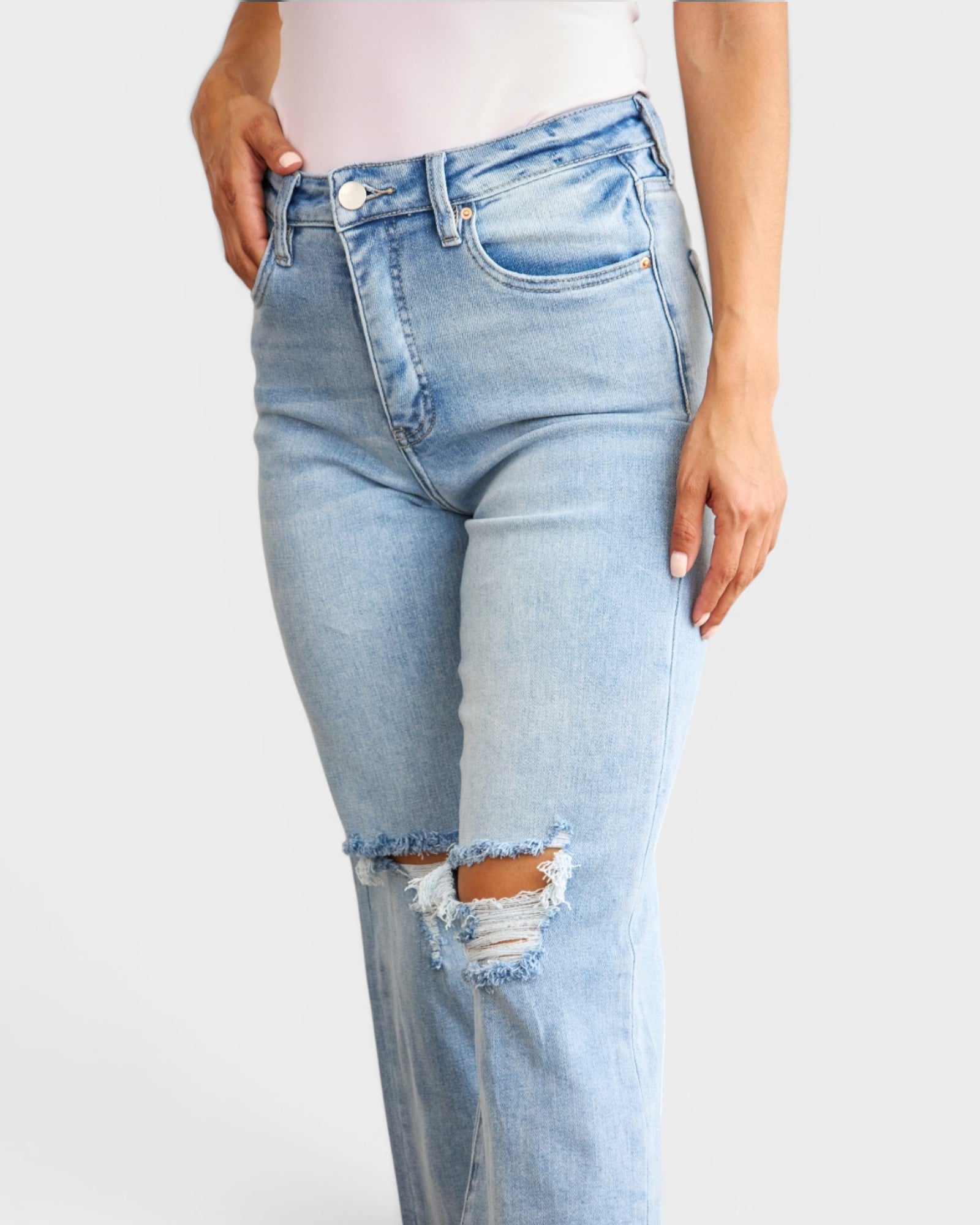 Light Wash High Rise Tummy Control Crop Jeans
