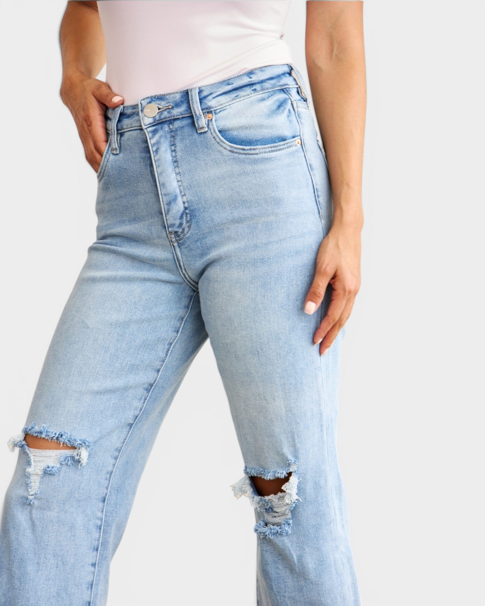 Light Wash High Rise Tummy Control Crop Jeans