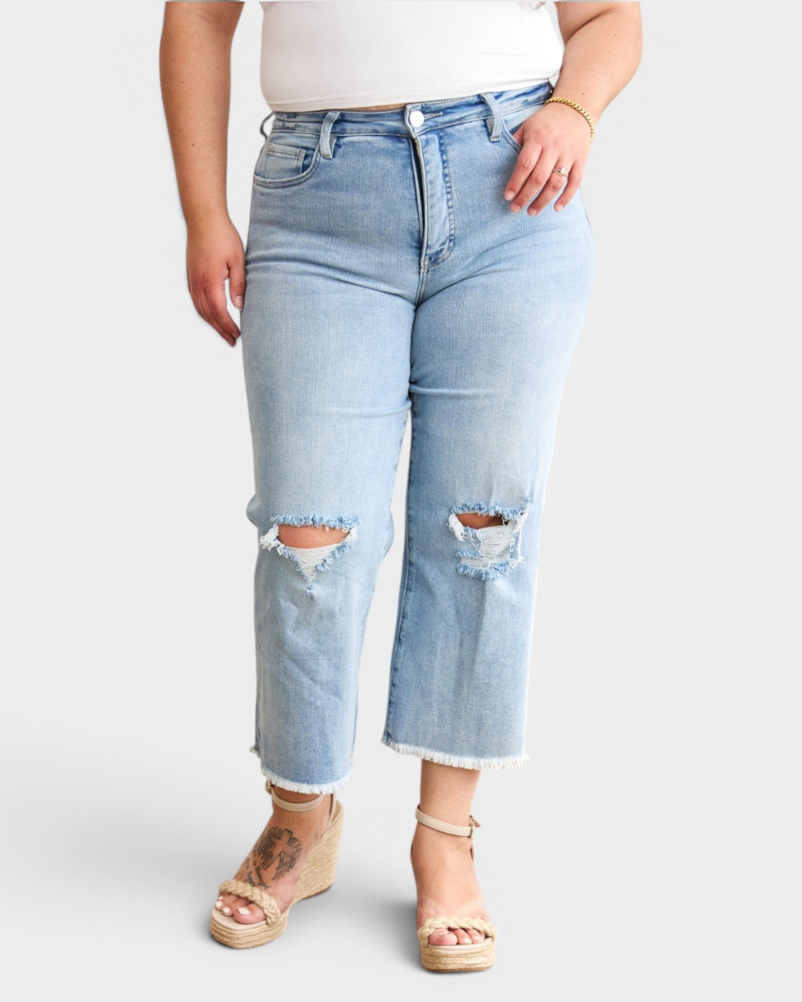 Light Wash High Rise Tummy Control Crop Jeans
