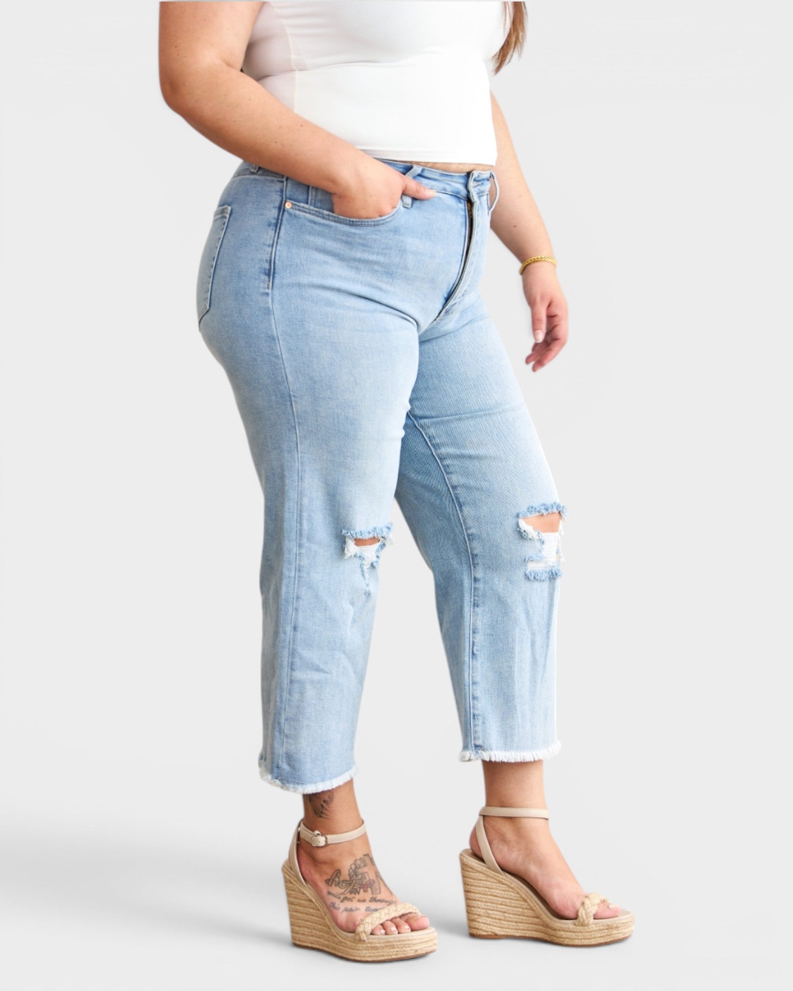 Light Wash High Rise Tummy Control Crop Jeans