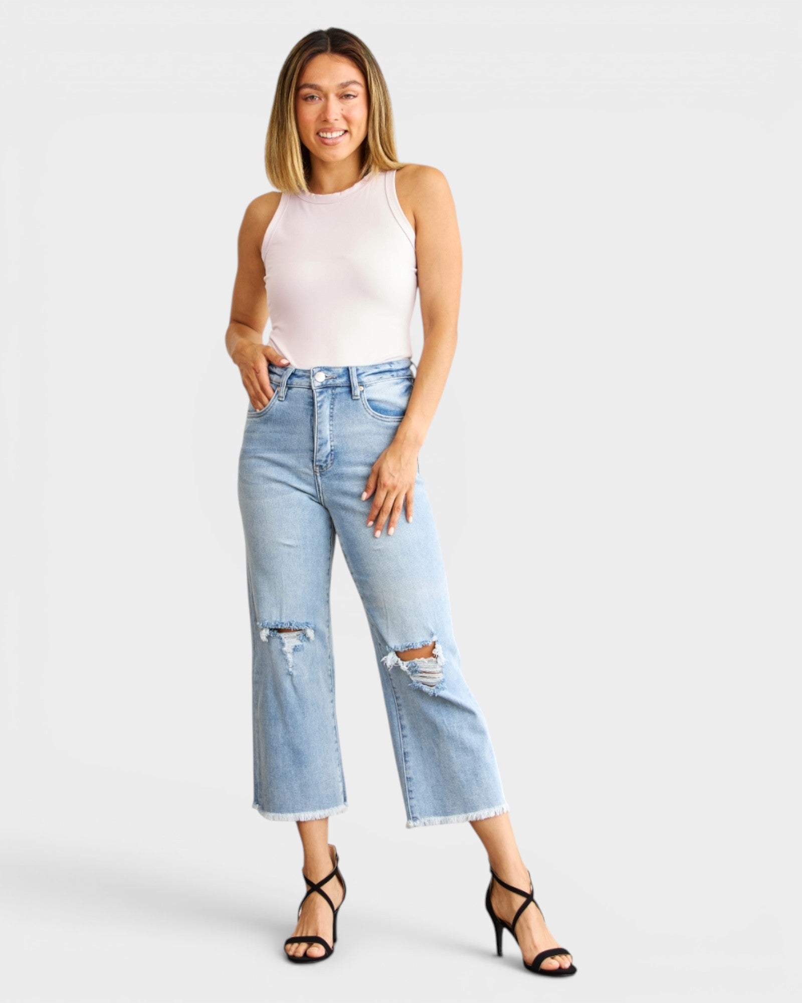 Light Wash High Rise Tummy Control Crop Jeans