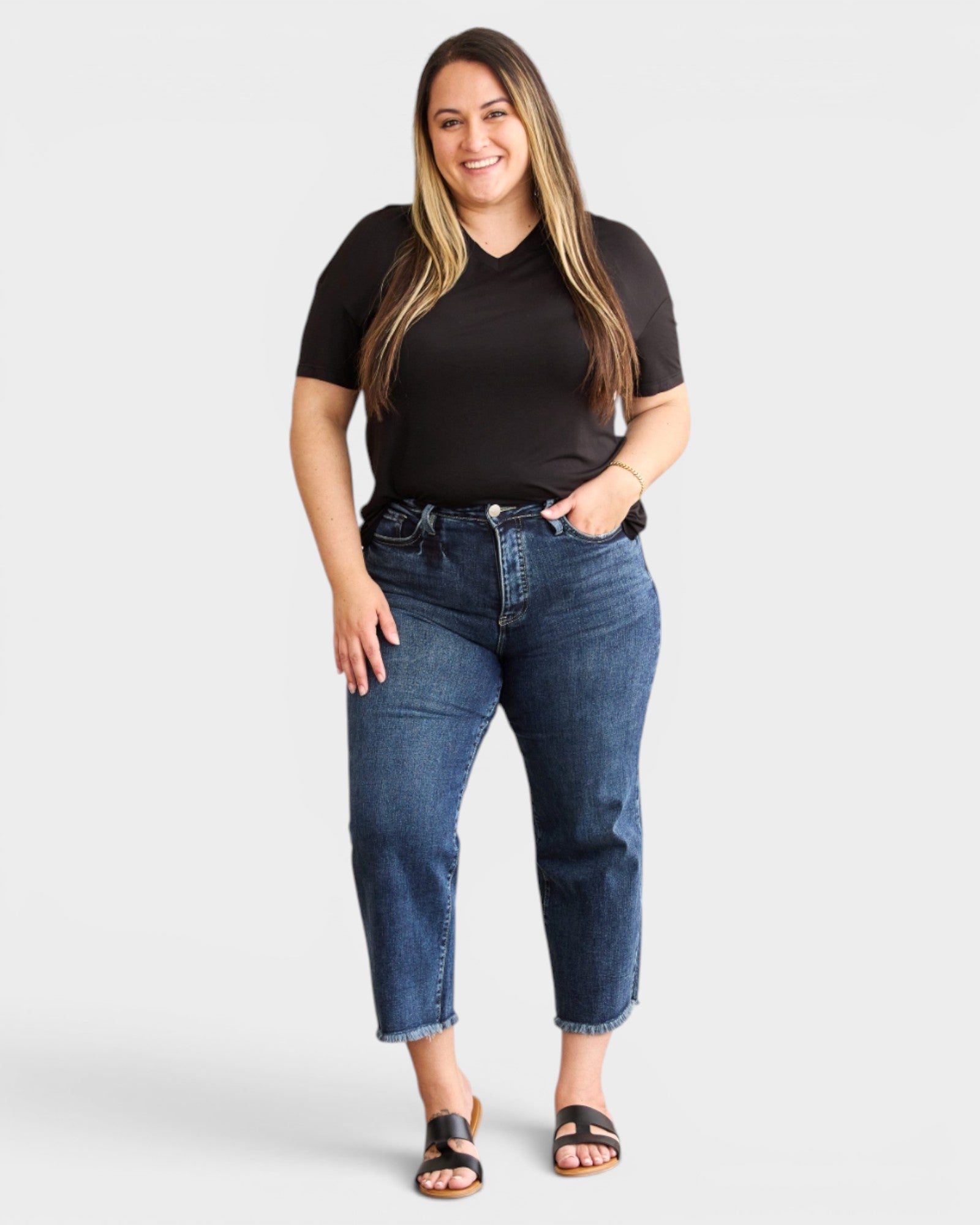 Dark Wash High Rise Tummy Control Crop Jeans