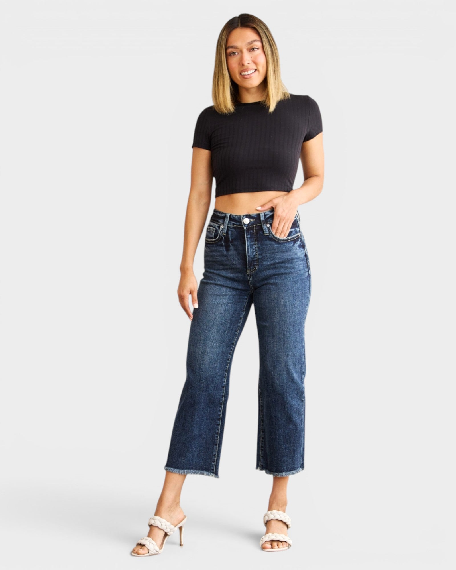 Dark Wash High Rise Tummy Control Crop Jeans