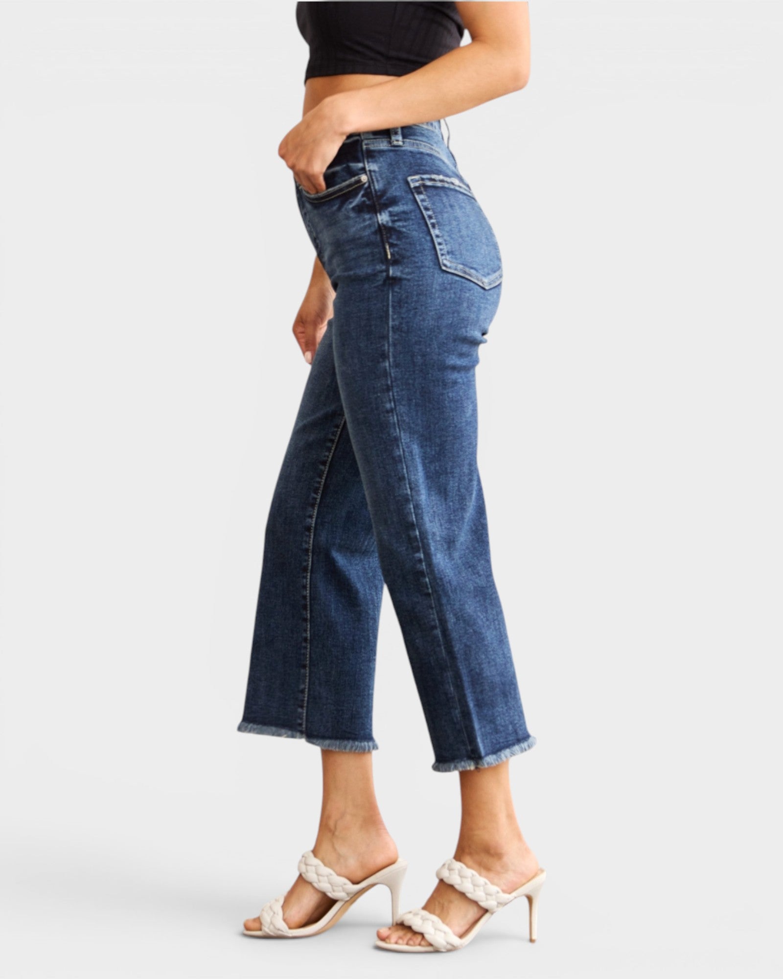 Dark Wash High Rise Tummy Control Crop Jeans