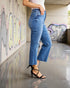Medium Wash High Rise Cropped Flare Jeans