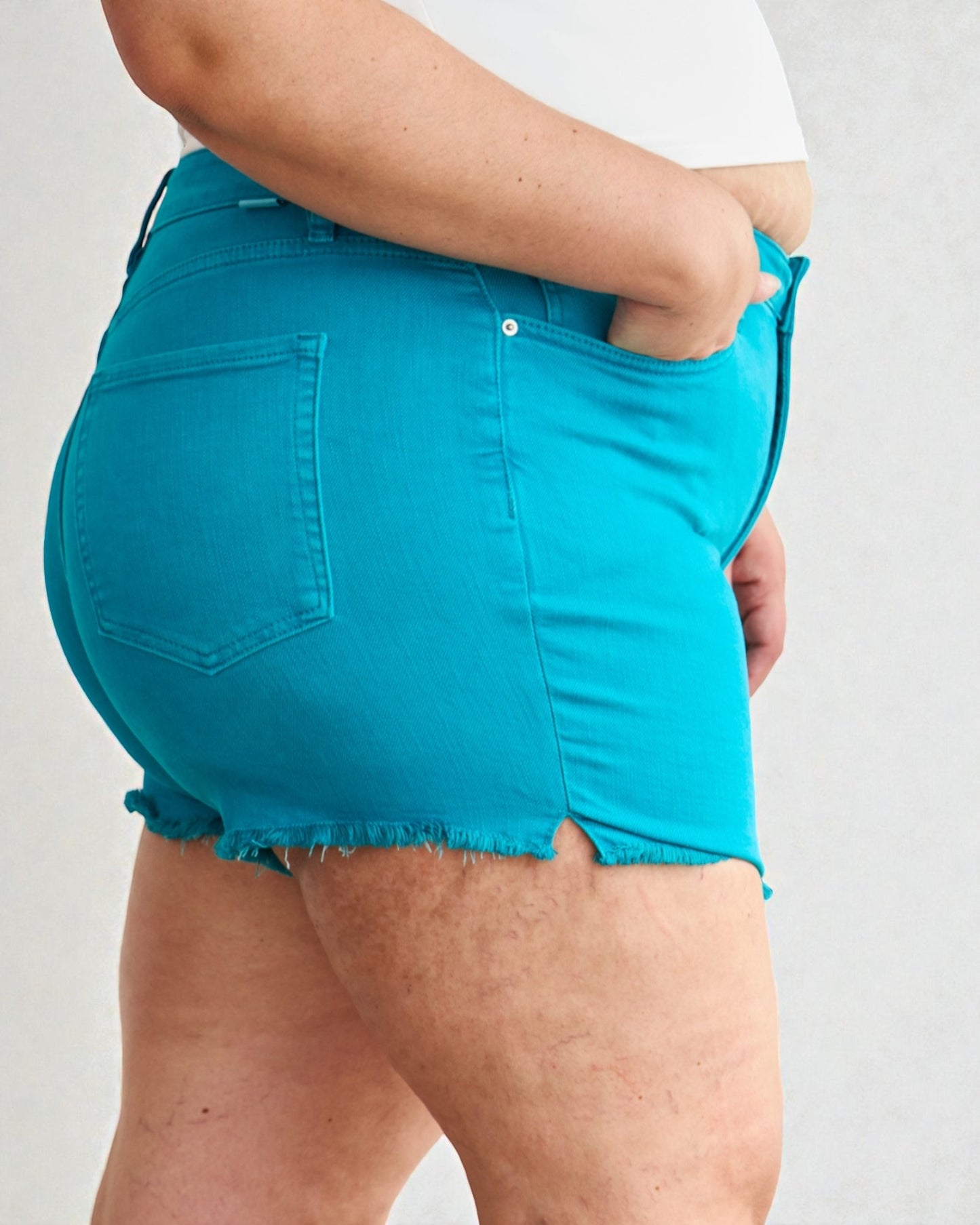 Turquoise High Rise Denim Shorts