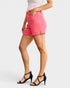 Short en jean taille haute avec ourlet brut et effet gainant du ventre en corail sucre