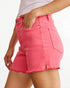 Short en jean taille haute avec ourlet brut et effet gainant du ventre en corail sucre