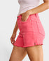 Short en jean taille haute avec ourlet brut et effet gainant du ventre en corail sucre