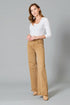 Camel High-Rise Frayed Hem Flare Jeans