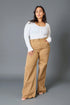 Camel High-Rise Frayed Hem Flare Jeans
