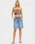 Medium Wash Seam Detail Bermuda Denim Shorts