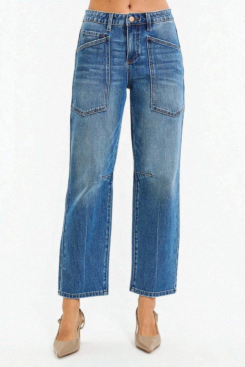 Medium Wash Utility Pocket Straight Jeans