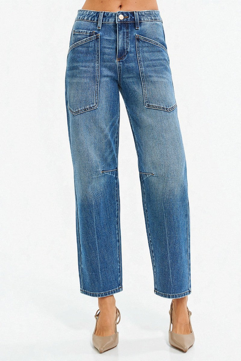 Medium Wash Utility Pocket Straight Jeans
