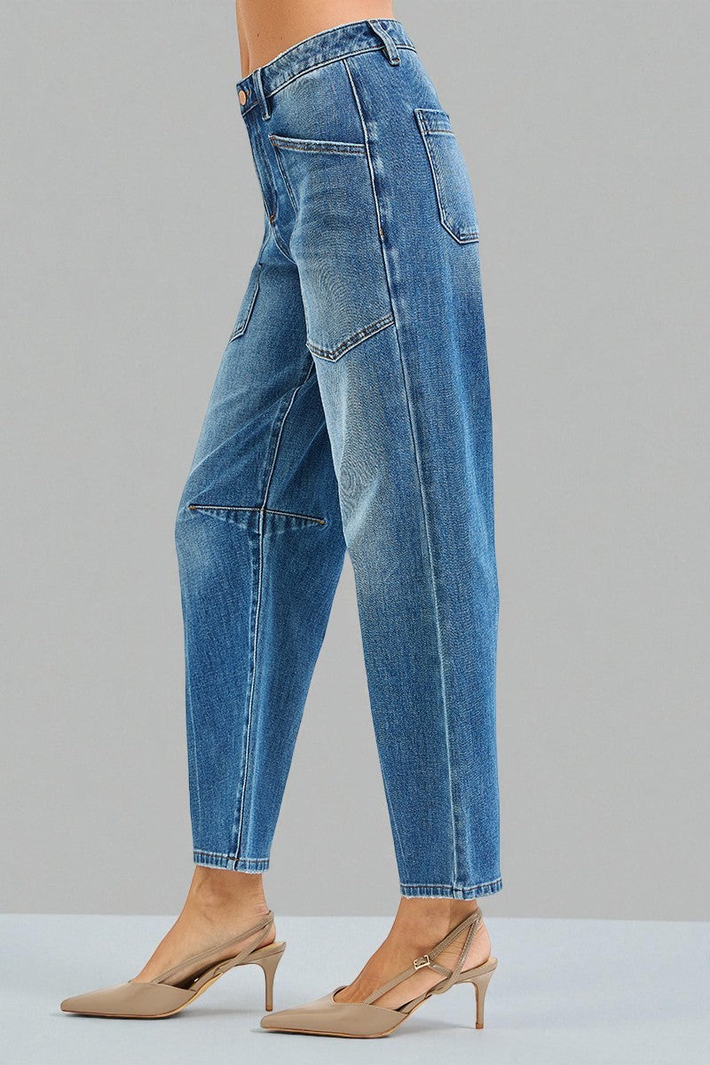 Medium Wash Utility Pocket Straight Jeans