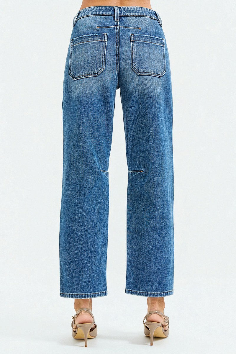 Medium Wash Utility Pocket Straight Jeans