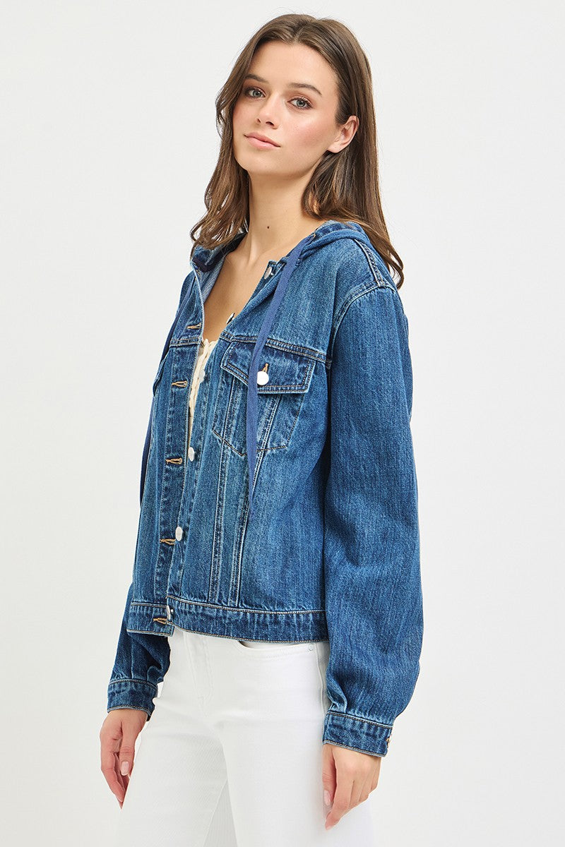 Medium Wash Hooded Denim Jacket
