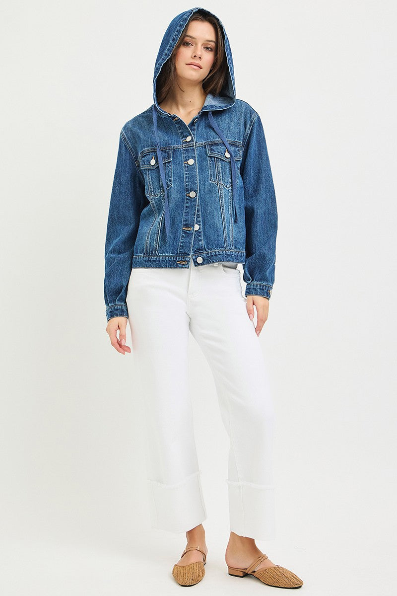 Medium Wash Hooded Denim Jacket