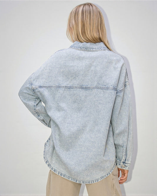 Light Wash Oversized Denim Button-Up Shirt