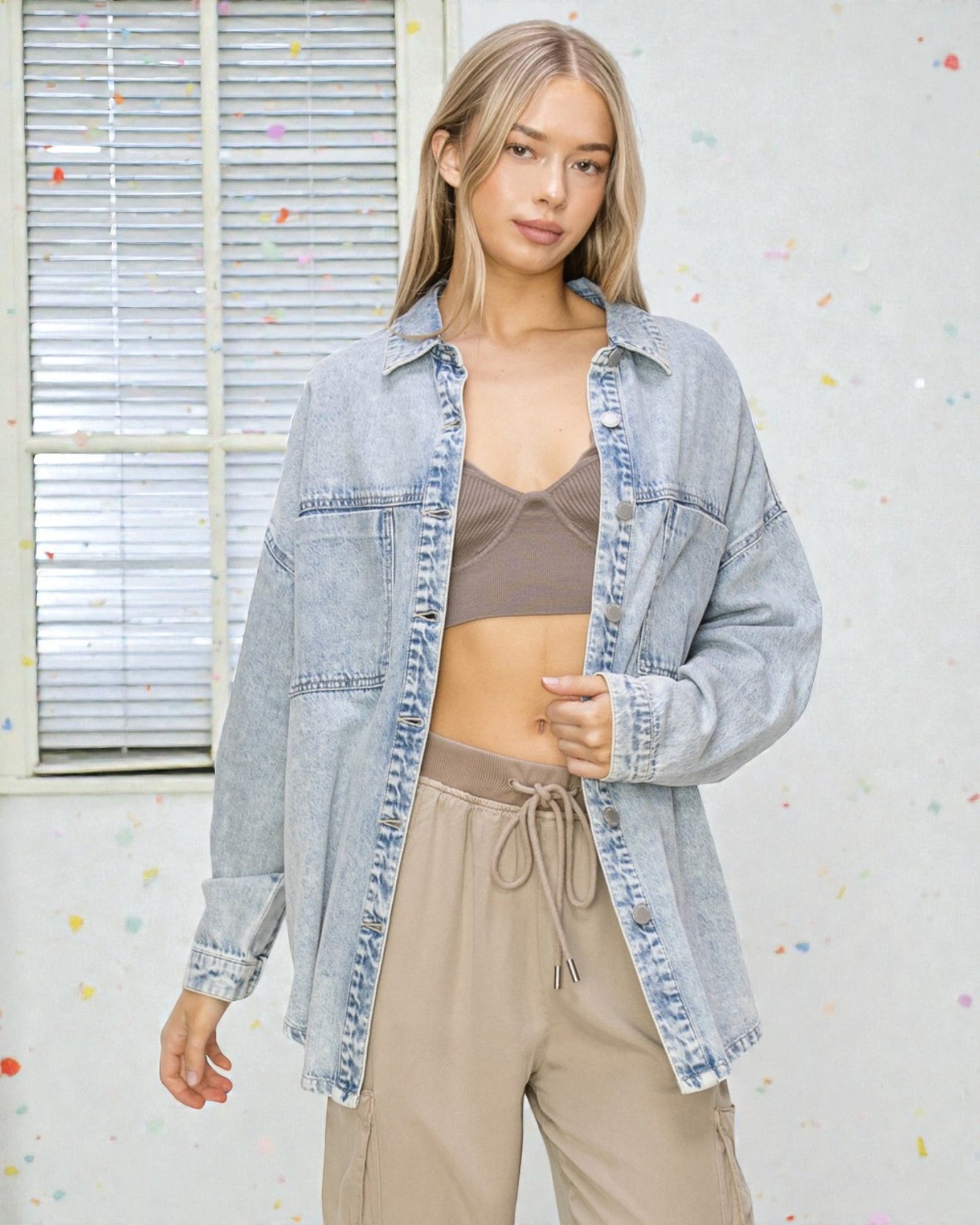 Light Wash Oversized Denim Button-Up Shirt
