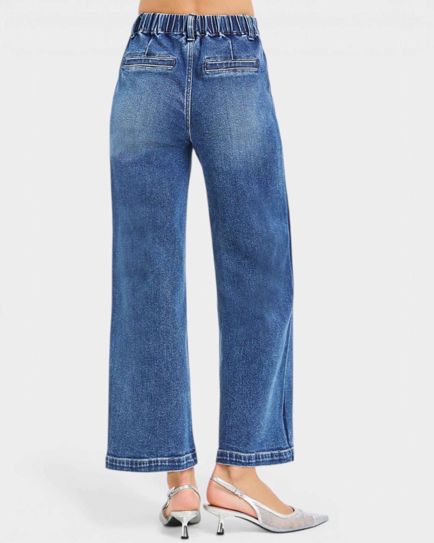 Medium Wash Drawstring Wide Leg Jeans