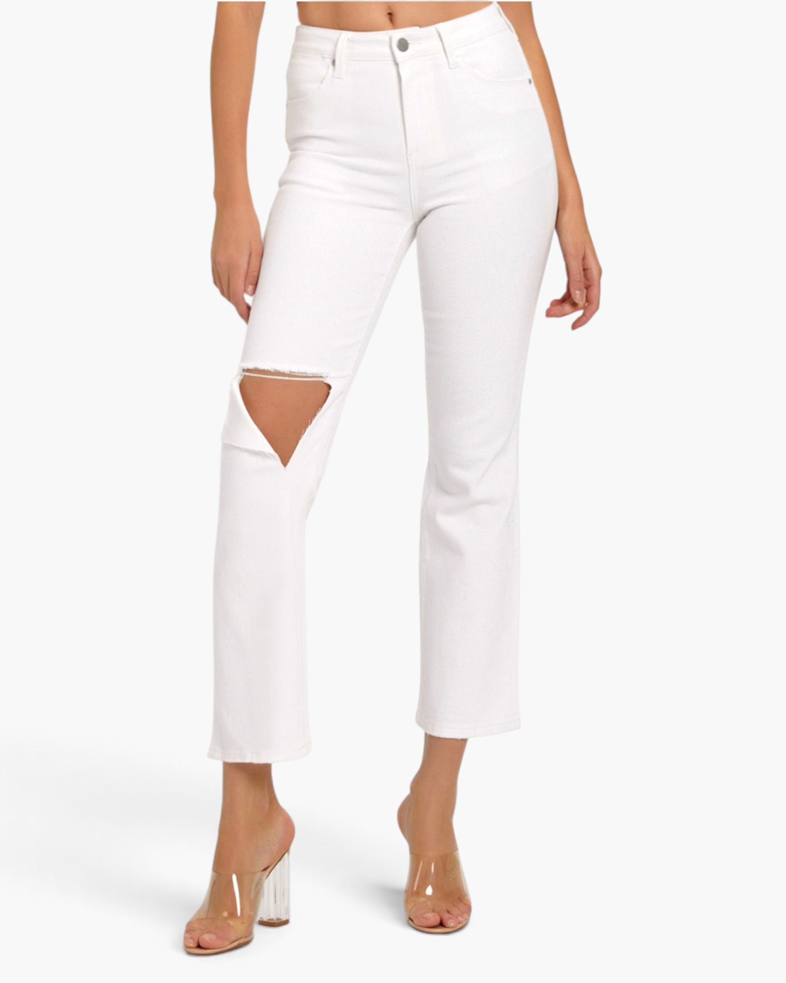 White Distressed Straight-Leg Jeans