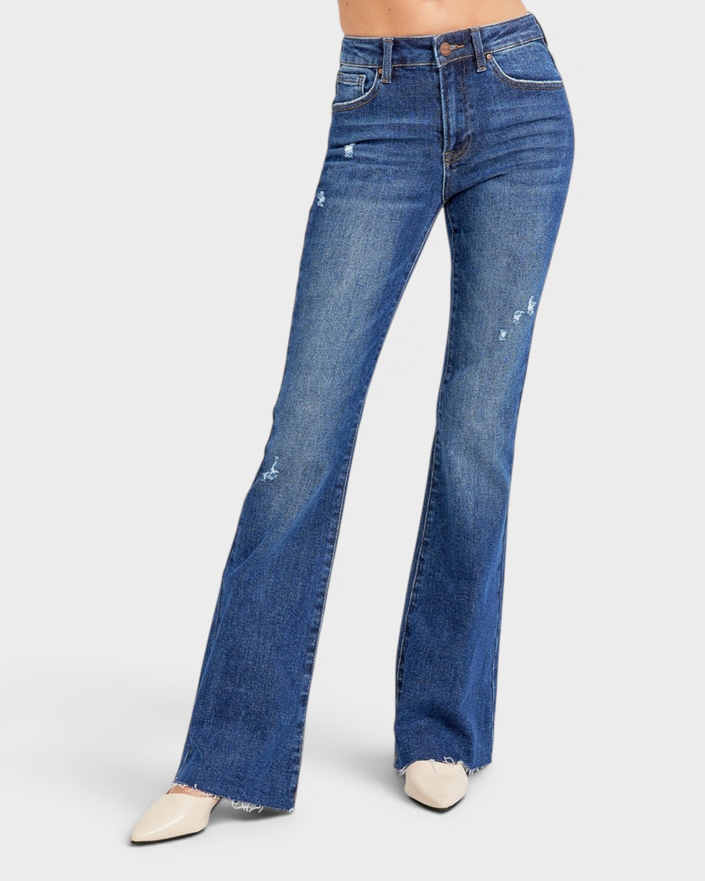 Dark Wash Mid Rise Flare Jeans
