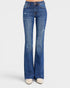 Blue flared jeans on a white background