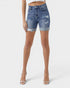 Short en jean délavé moyen avec effet usé et roulé