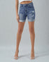 Medium Wash High Rise Distressed Denim Shorts