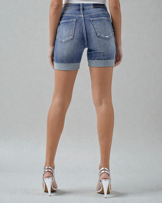 Short en jean délavé moyen avec effet usé et roulé