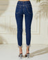 Jean skinny taille mi-haute délavé foncé avec franges en strass